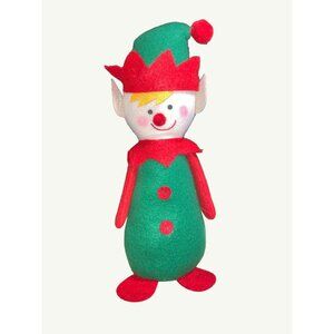 Christmas House Elf Decor Plush Doll Seasonal Goods Felt Green & Red 10 Inches
